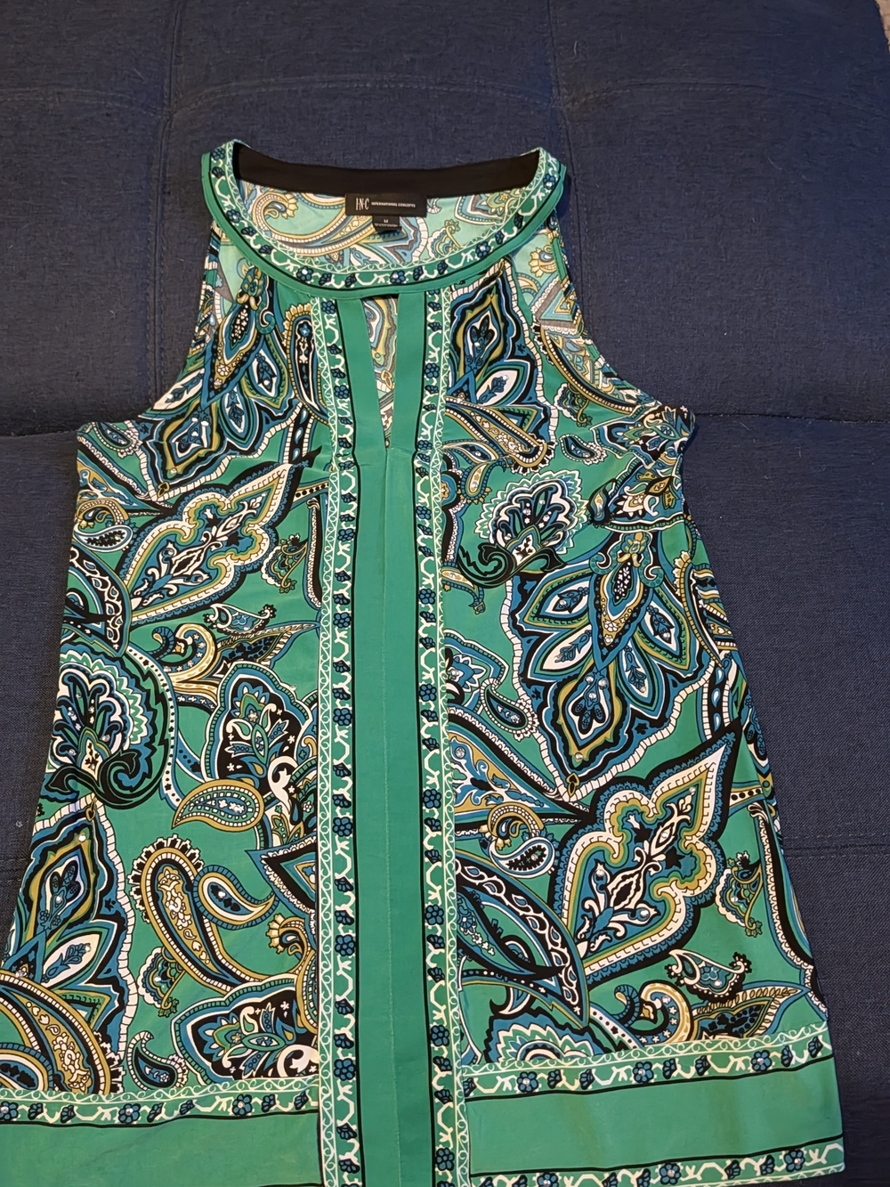INC International Concepts Teal Green Paisley Print Blouse